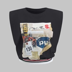 Micas Car Letter Digital Pattern Print Loose Sleeveless T-Shirt M TP-3